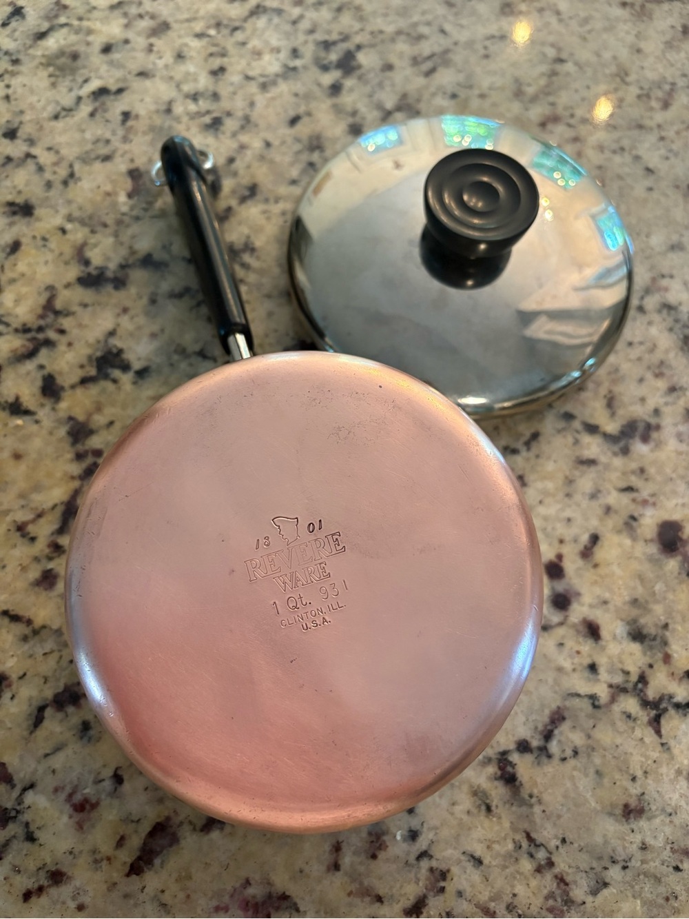 Vintage 1801 Revere Ware 1 Qt Saucepan With Lid Copper Bottom‎ Clinton, ILL